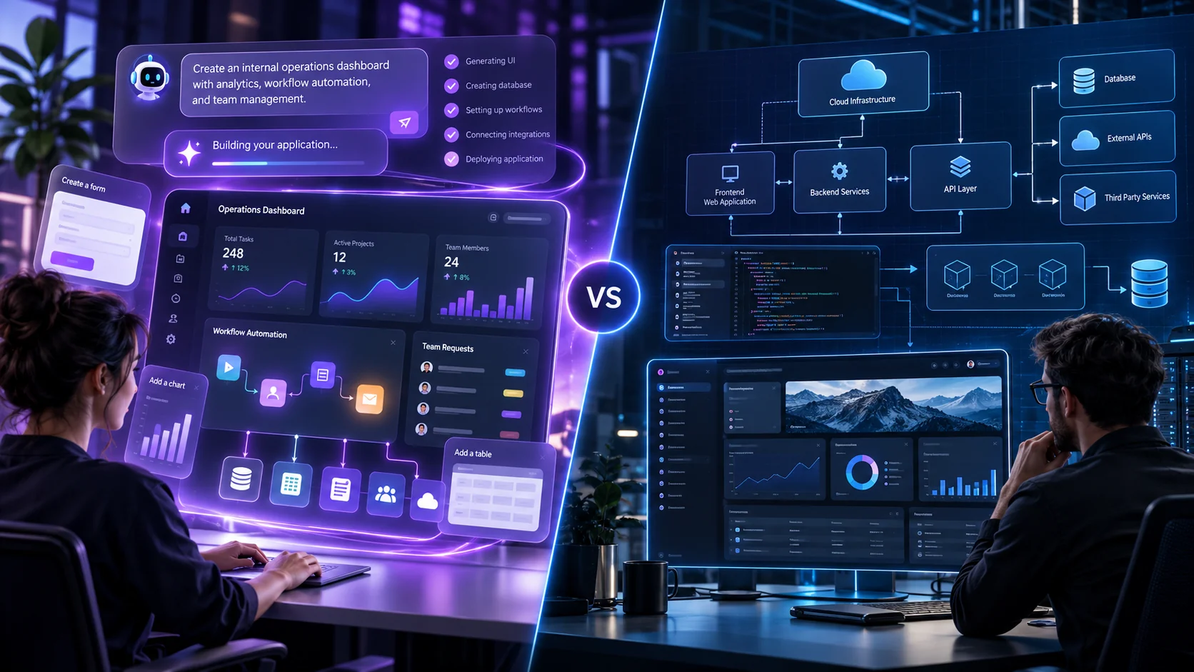 AI app builder vs custom software development comparison in 2026